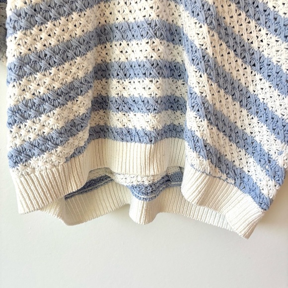 Anthropologie Maeve Grace Blue White Stripe Collared Short Sleeve Knit Sweater - Picture 8 of 14
